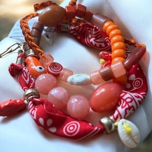 Free People Triple Stacked Bandanna Charm Bracelet NWT